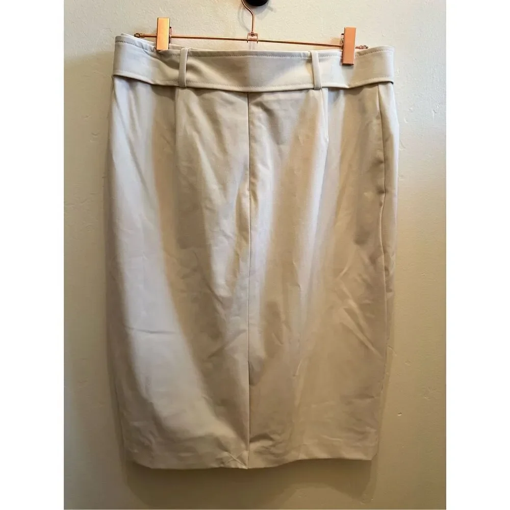 Calvin Klein Pale Yellow Belted Pencil Skirt Size 8 New